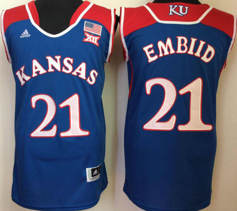 NCAA Men Kansas Jayhawks Blue 21 embiid